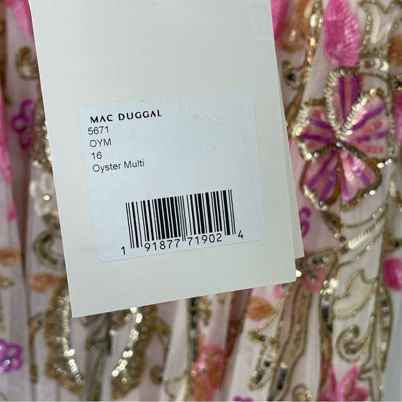 Mac Duggal 5671 Size 16 V-Neck Oyster Floral Embellished Spaghetti Strap Gown - Picture 10 of 12